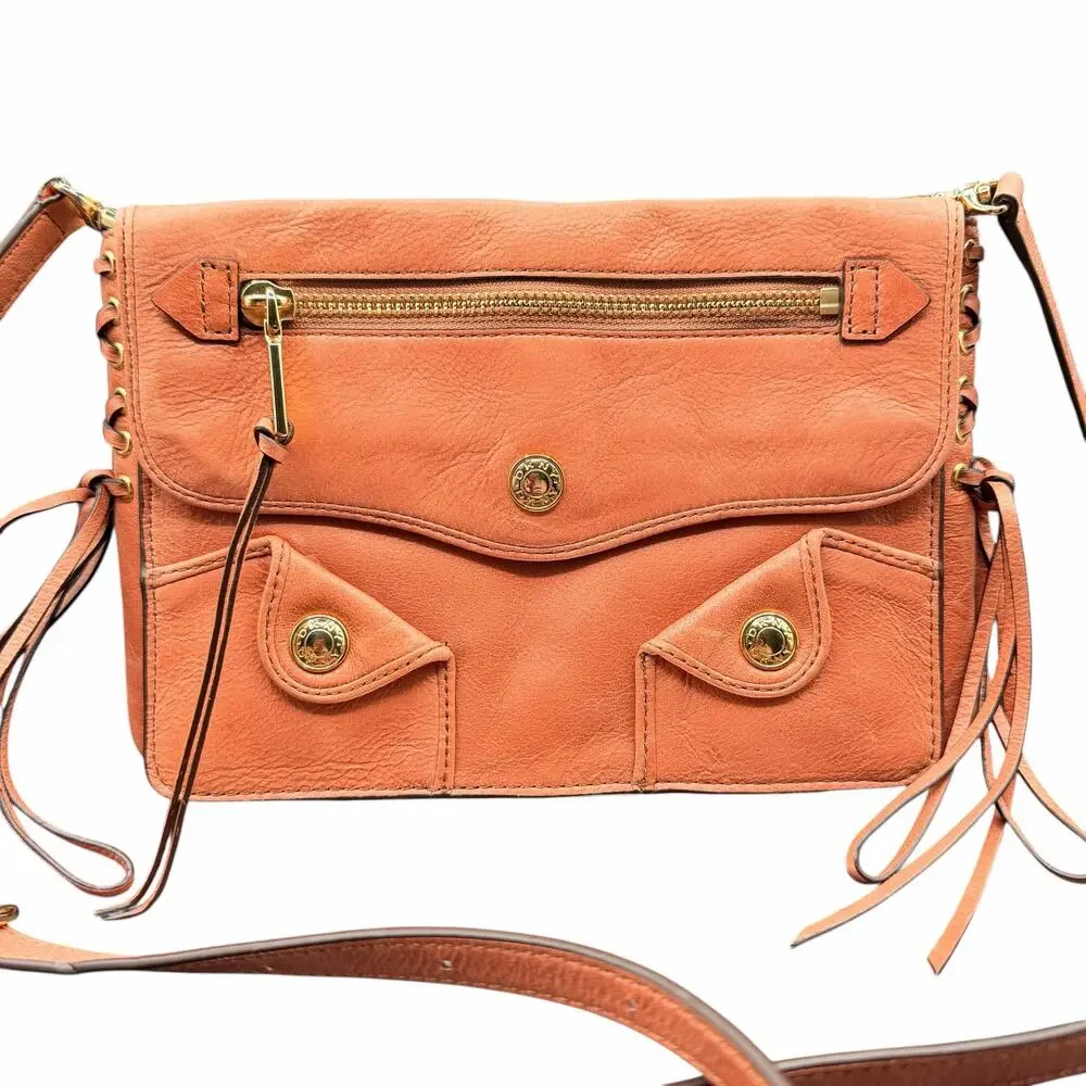 DKNY Coral Leather Crossbody Bag w/ Pockets & Lace-Up Sides